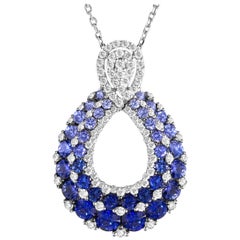 DiamondTown 2.21 Carat Vivid Blue Sapphire and Diamond Peacock Pendant