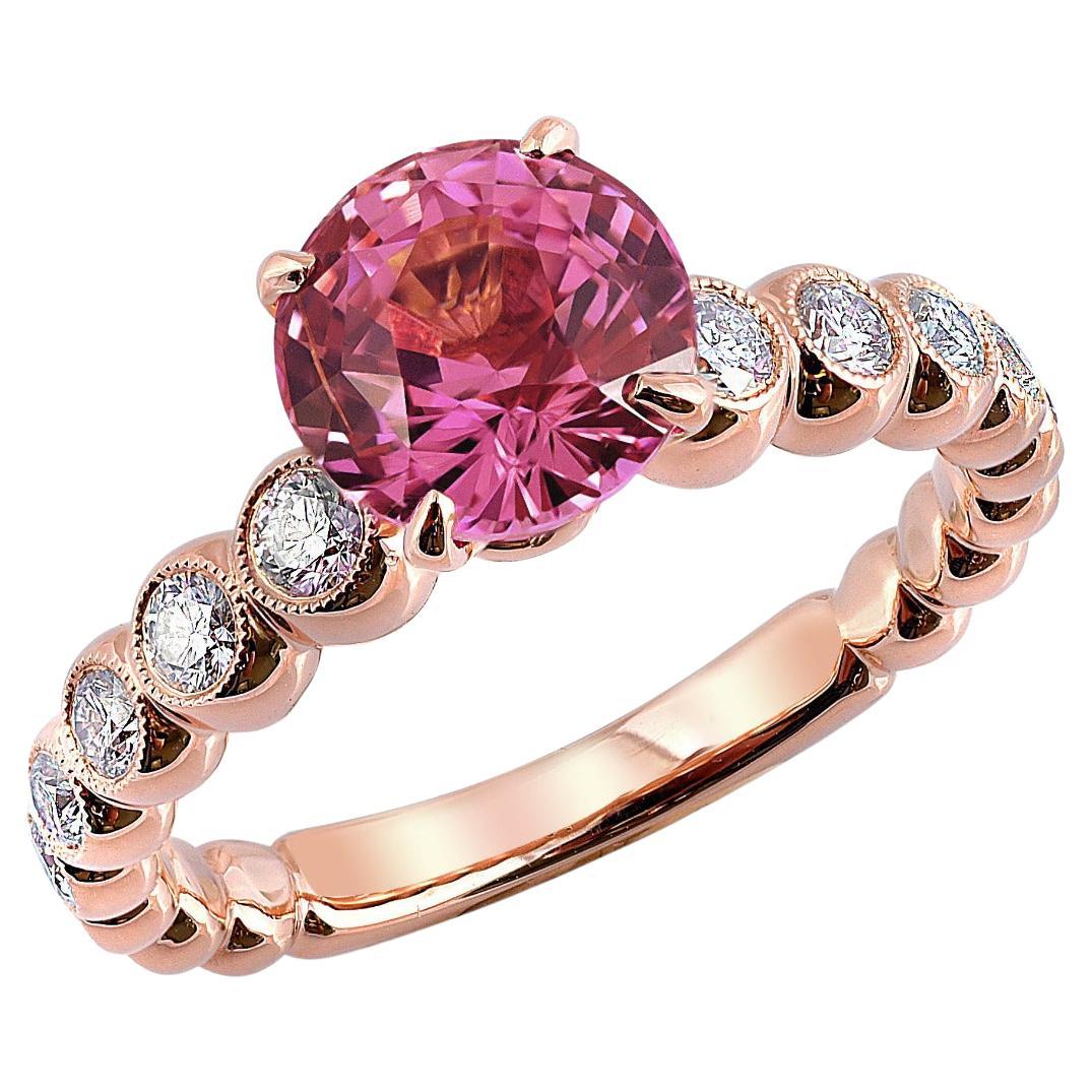 2.21 Carats Natural Unheated Pink Sapphire Diamonds set in 18K Rose Gold Ring  For Sale