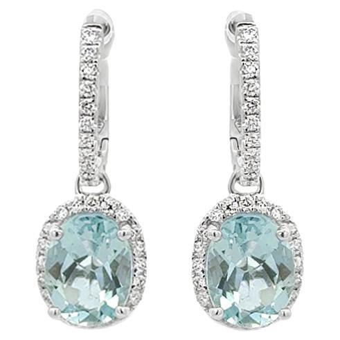 Roman Malakov 2.21 Carats Oval Cut Aquamarine & Diamond Halo Dangle Earrings