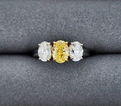 Perfect 2.21 Carat GIA-Certified Natural Yellow & White Diamond Three-Stone Ring