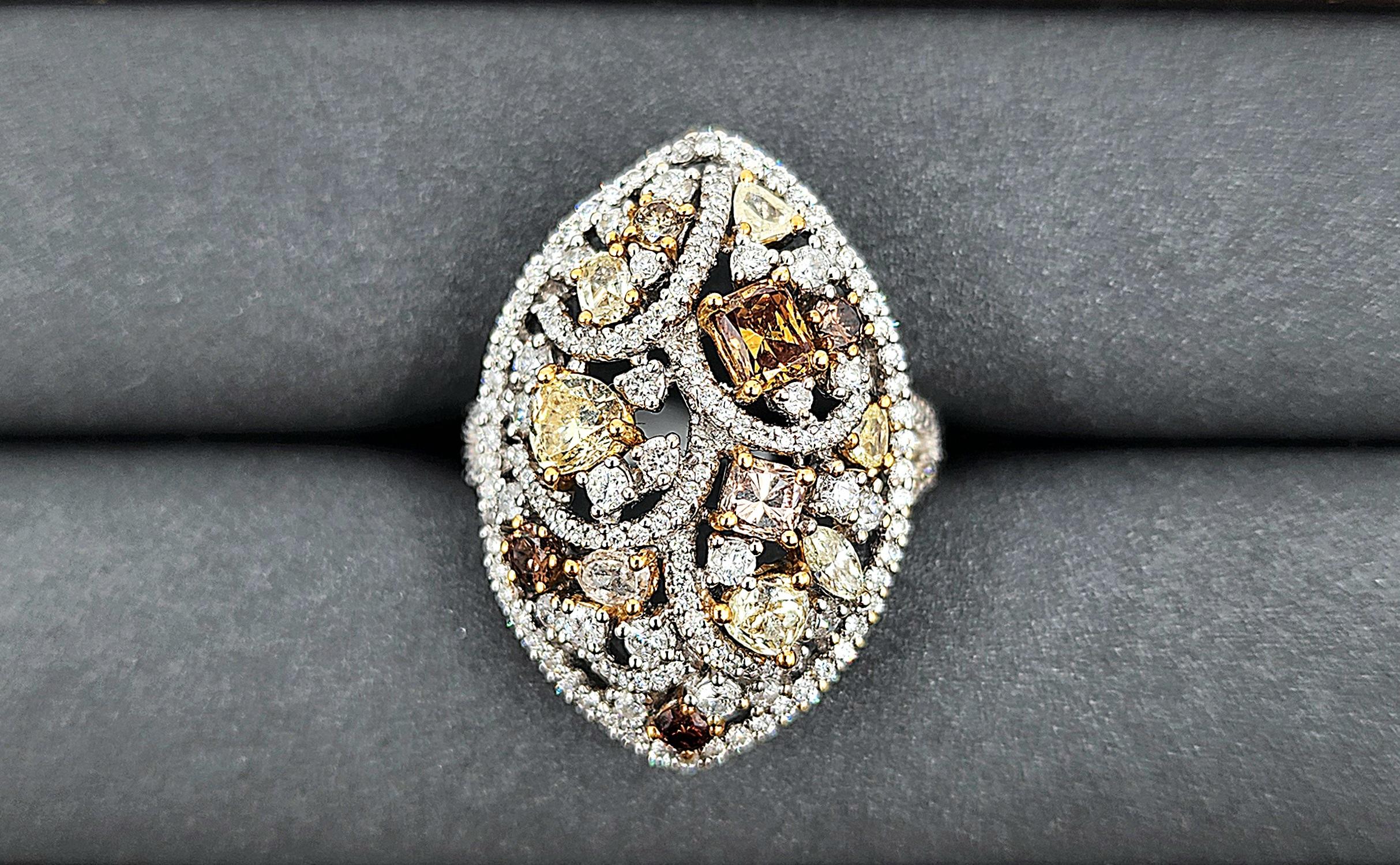 Bague de 2,21 ct de diamants naturels bruns, jaunes et roses en vente