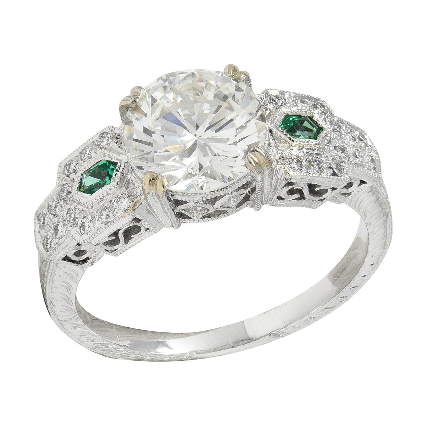 2,21 CTW Alter europäischer Diamant Smaragd 18 Karat Weißgold Verlobungsring GIA im Angebot 5