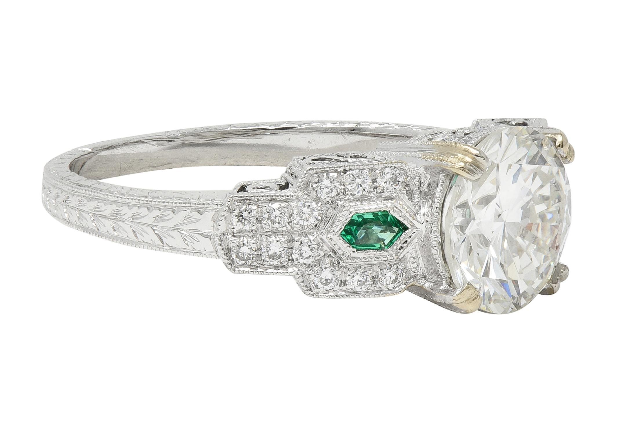 2,21 CTW Alter europäischer Diamant Smaragd 18 Karat Weißgold Verlobungsring GIA (Alteuropäischer Schliff) im Angebot