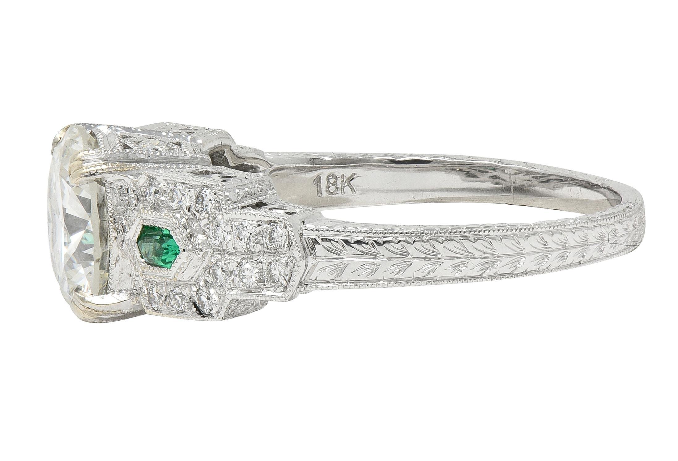 2,21 CTW Alter europäischer Diamant Smaragd 18 Karat Weißgold Verlobungsring GIA im Angebot 1