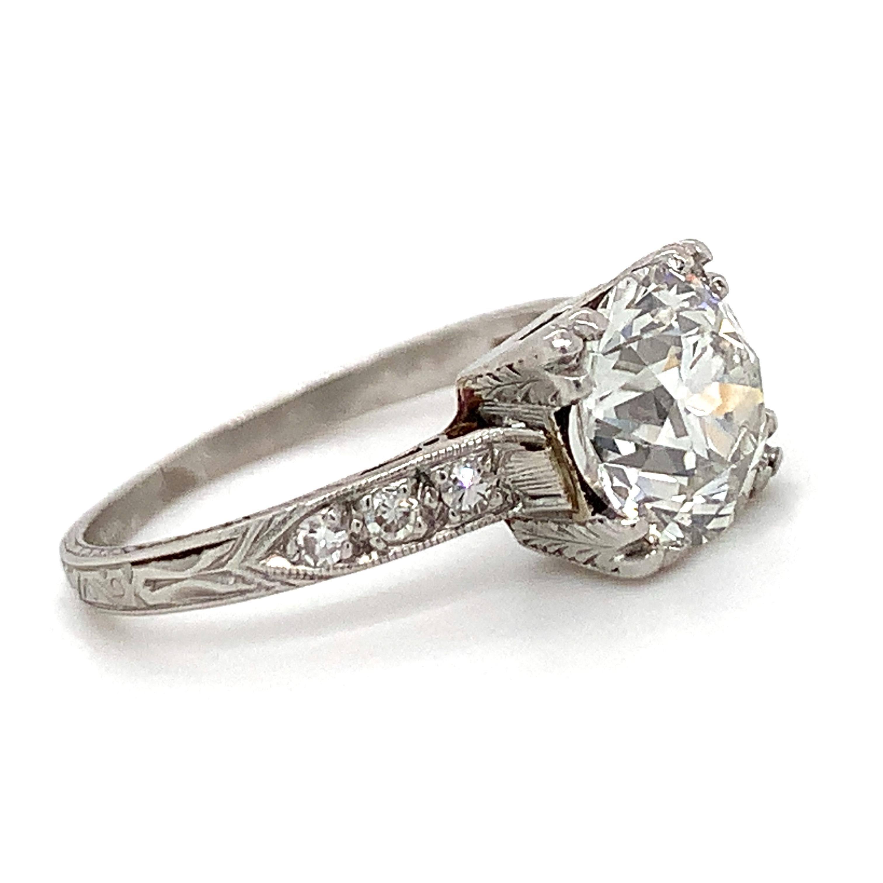 Old European Cut 2.21 TCW Old European Diamond Engagement Ring Platinum H/VS2 Antique Round For Sale