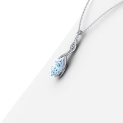 2.21 Oval Blue Aquamarine and Diamonds 18 Karat Gold Pendant Necklace Waterfall