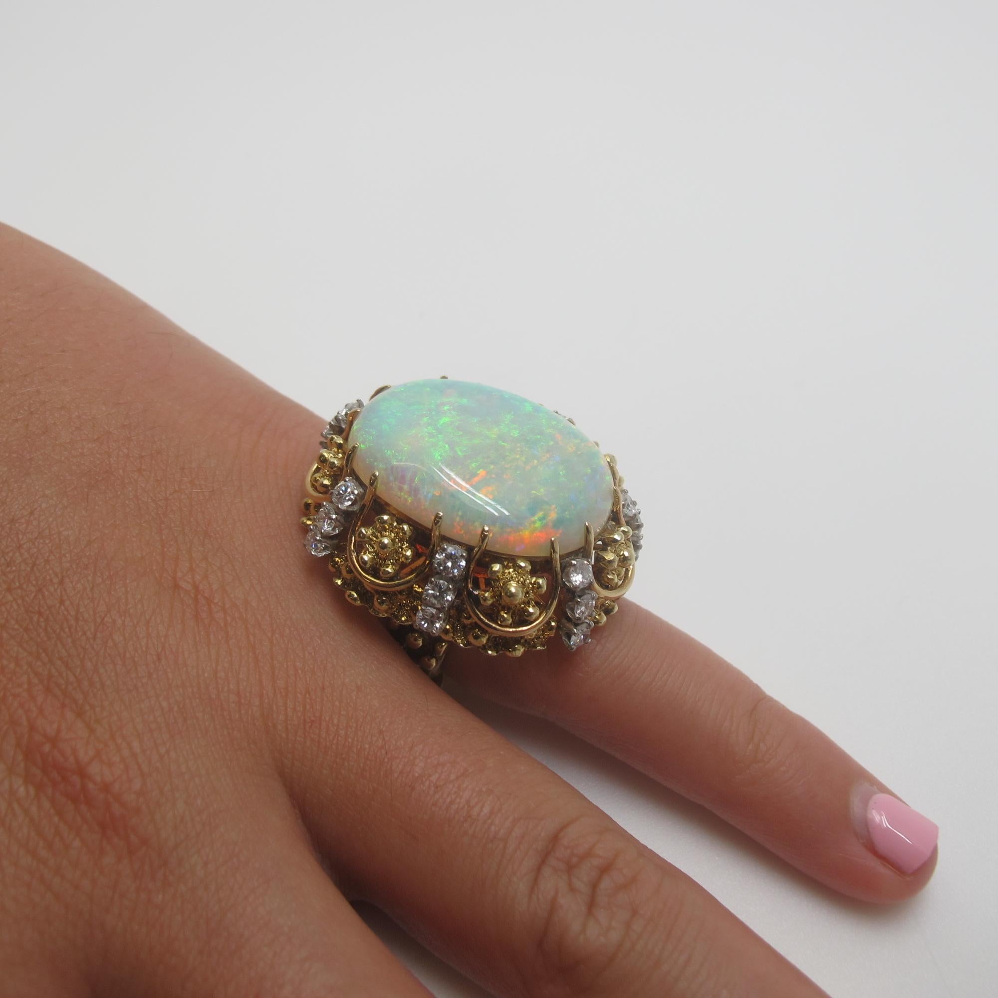 Artisan 22.12 ct. Australian Opal and Diamond 14k Yellow Gold Cocktail Ring