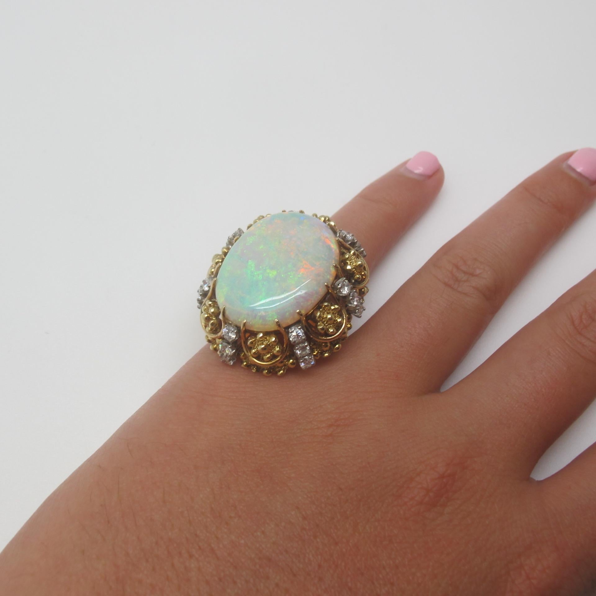 Oval Cut 22.12 ct. Australian Opal and Diamond 14k Yellow Gold Cocktail Ring