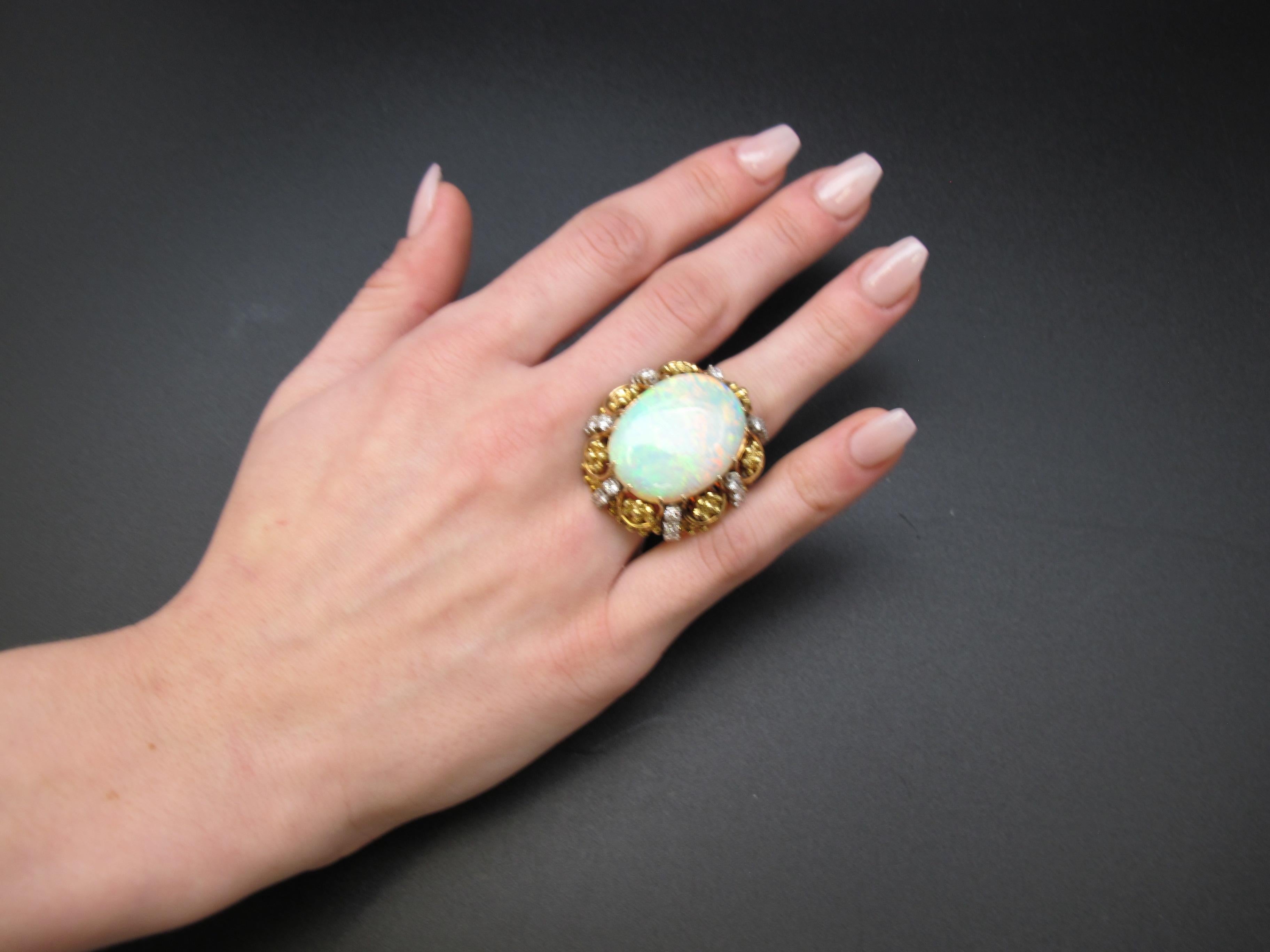 22.12 ct. Australian Opal and Diamond 14k Yellow Gold Cocktail Ring In Excellent Condition In Los Angeles, CA