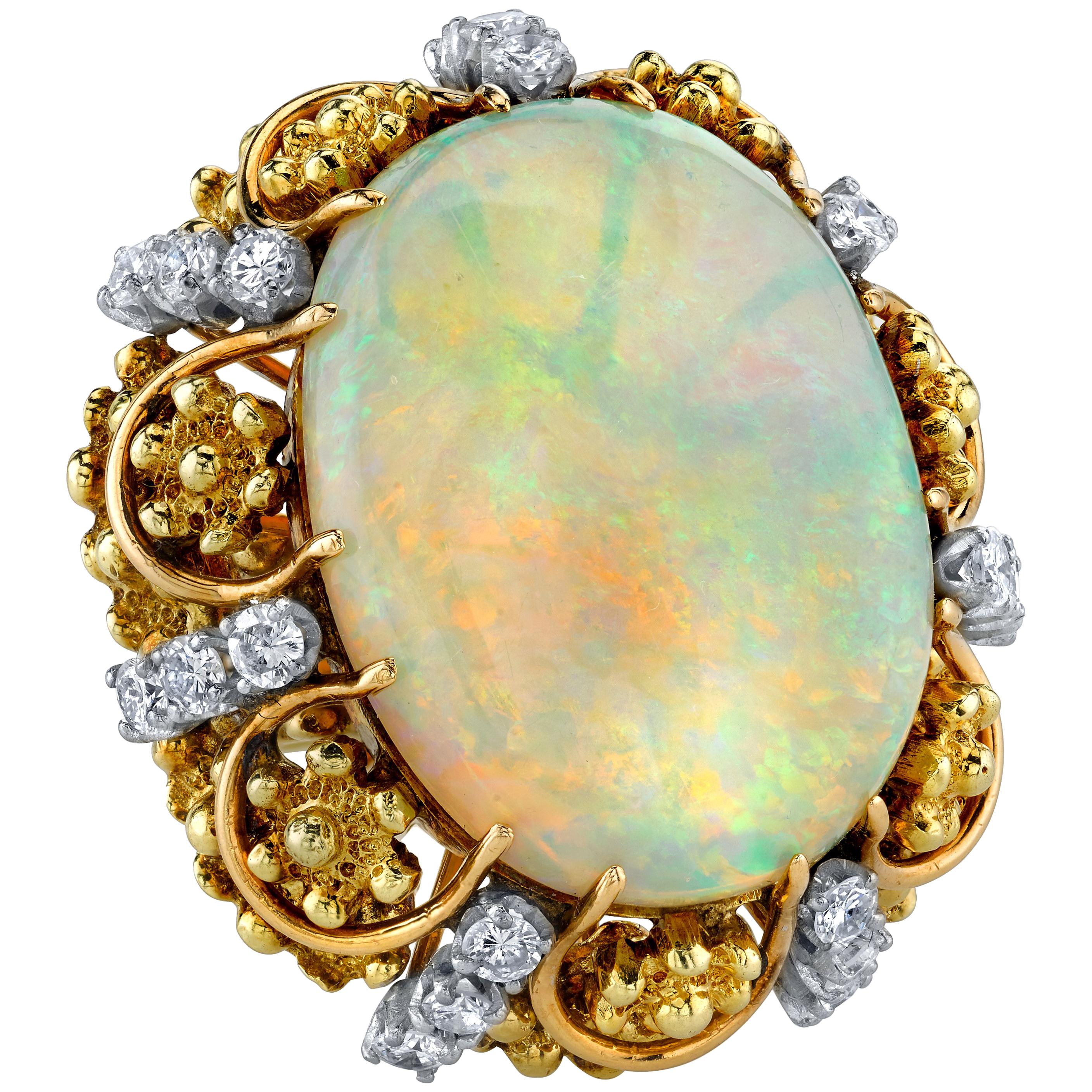 22.12 ct. Australian Opal and Diamond 14k Yellow Gold Cocktail Ring