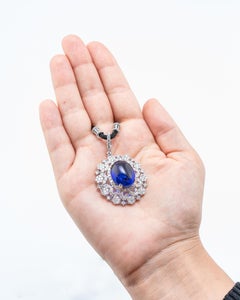 22.12 Carat Tanzanite Cabochon and Diamond Pendant Necklace
