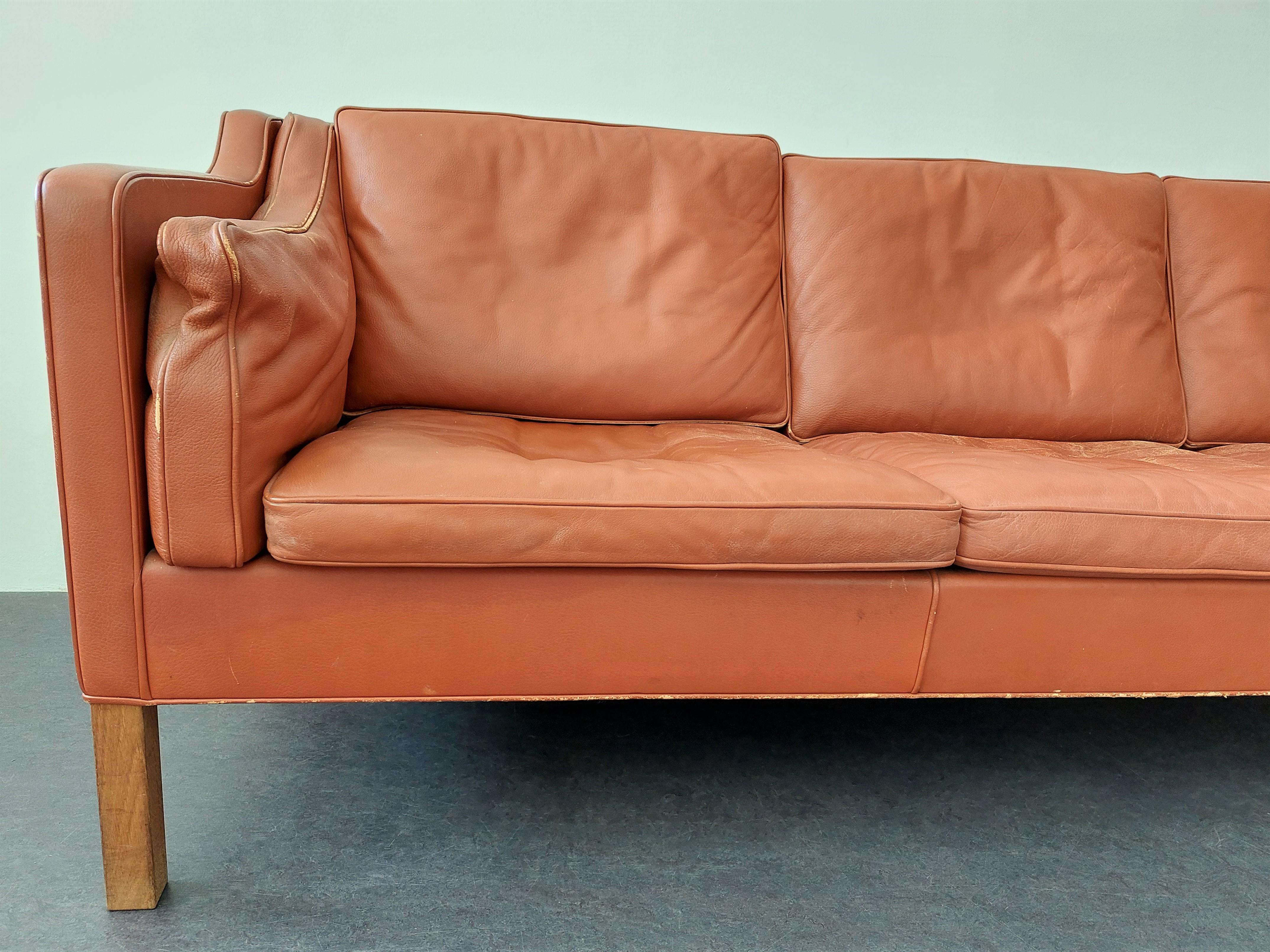 Mid-Century Modern Sofa à 3 places en cuir 2213 de Brge Mogensen pour Fredericia, Danemark 1962 en vente