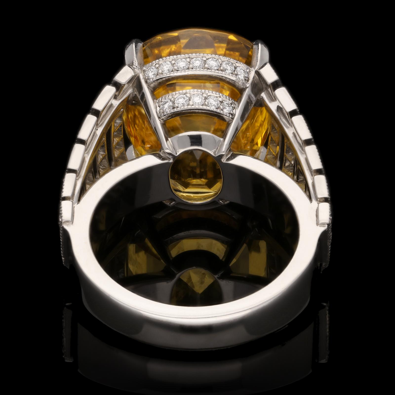 22.13 Carat Gem Yellow Ceylon Unheated Sapphire Ring by Hancocks In New Condition In London, GB