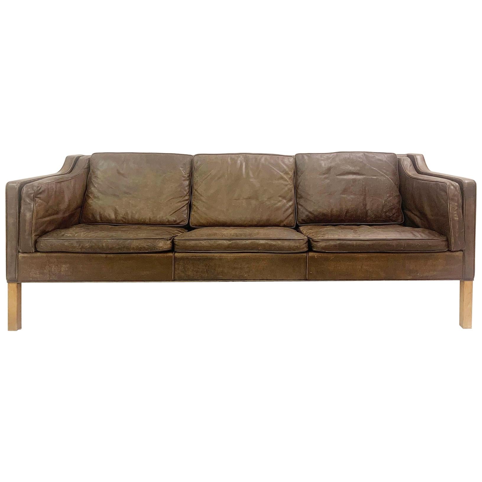 '2213' Leather and Oak 3-Seat Sofa by Børge Mogensen for Fredericia, Danish, 1