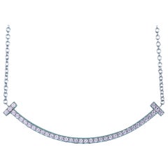 22149 Tiffany & Co 18k White Gold Pave Diamond Small Smile T Pendant Necklace