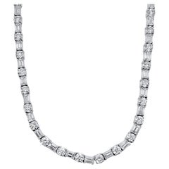 22.15 Carat Emerald-Cut and Round Diamond Tennis Necklace in 14K White Gold