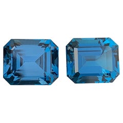 22,15 Quilates Impresionante Topacio Azul de Londres Facetado Pareja Gema Forma Esmeralda