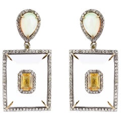 22.19 Carats Crystal, Diamond, Opal, and Yellow Sapphire Dangle Earrings