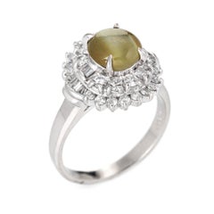 2.21ct Cat's Eye Chrysoberyl Diamond Ring Estate Platinum Certificate Jewelry