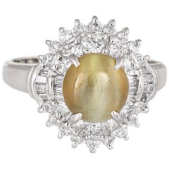 Retro 2.21ct Cat's Eye Chrysoberyl Diamond Ring Estate Platinum Certificate Jewelry