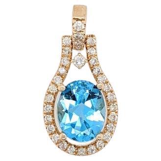 2.21ct Topaz Pendant w Diamond Accents in Solid 14K Yellow Gold Oval 9x7mm For Sale