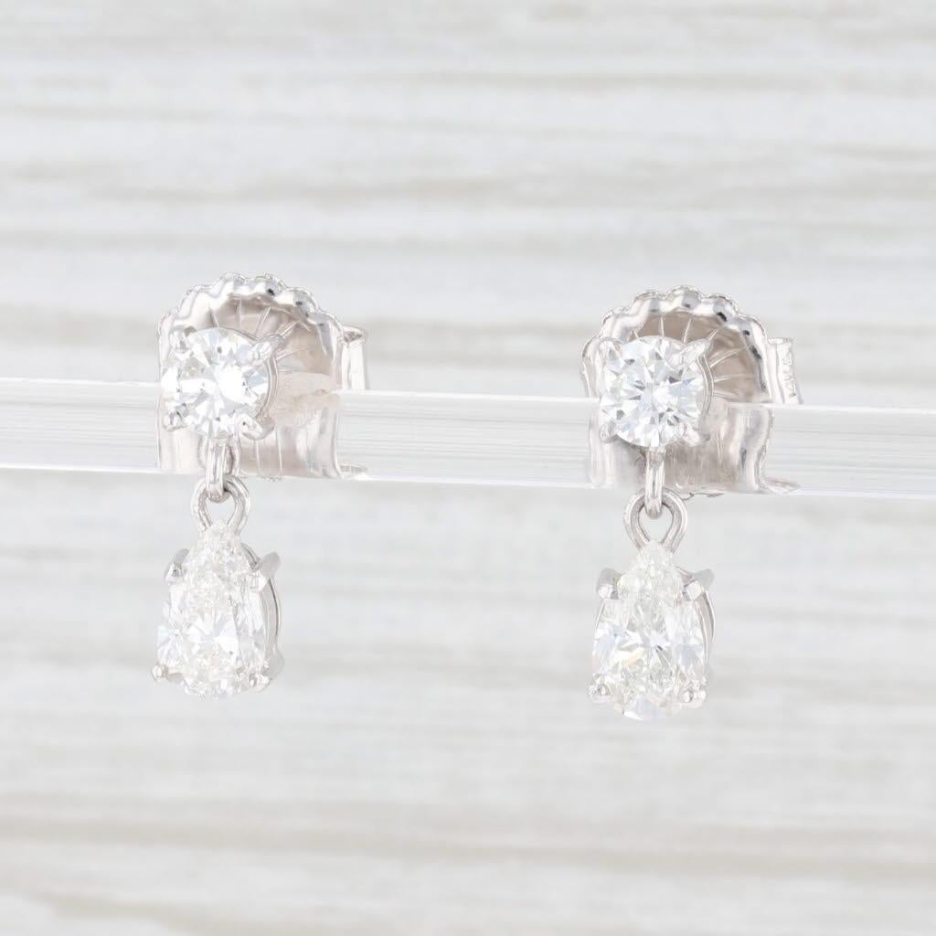 Pear Cut 2.21ctw Diamond Teardrop Earrings 14k White Gold Pierced Dangle Round & Pear For Sale