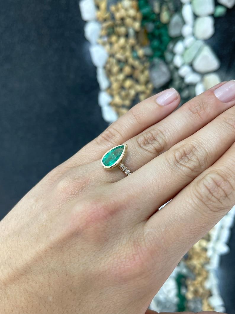 Emerald Cut 2.21tcw 14K Pear Cut Emerald & Diamond Accent Engagement Ring for May Wife For Sale