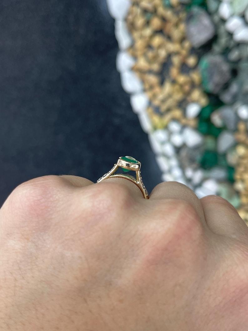2.21tcw 14K Pear Cut Emerald & Diamond Accent Engagement Ring for May Wife In New Condition For Sale In Jupiter, FL