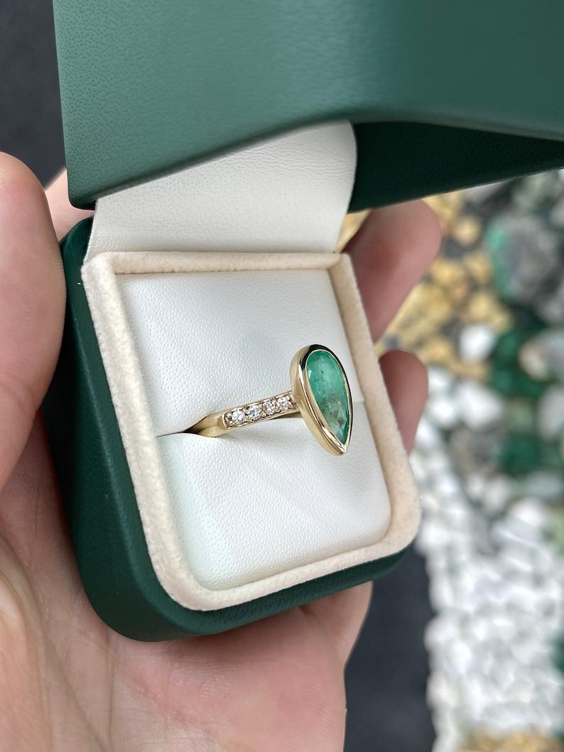 2.21tcw 14K Pear Cut Emerald & Diamond Accent Engagement Ring for May Wife For Sale 2
