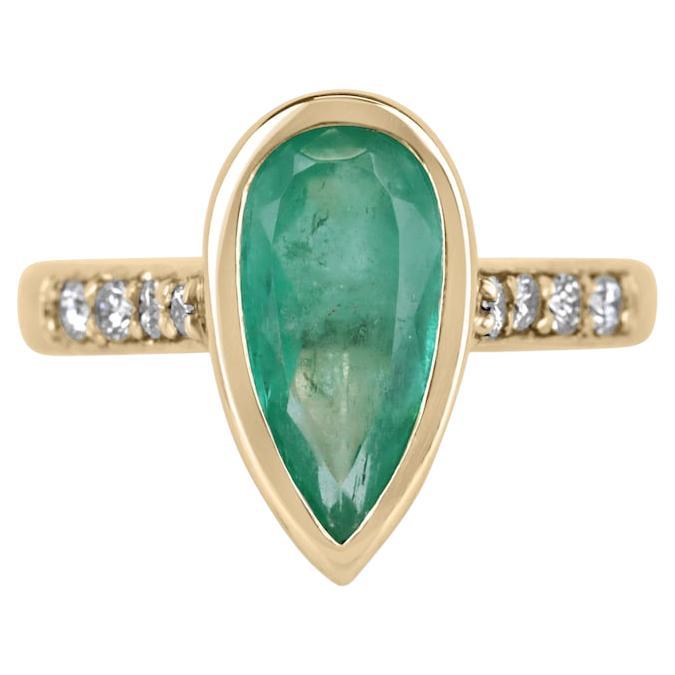 2.21tcw 14K Pear Cut Emerald & Diamond Accent Engagement Ring for May Wife For Sale