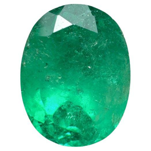 2.22 Carat 9x8 Glowy Green Colombian Emerald - Oval Cut May Birthstone Gem For Sale