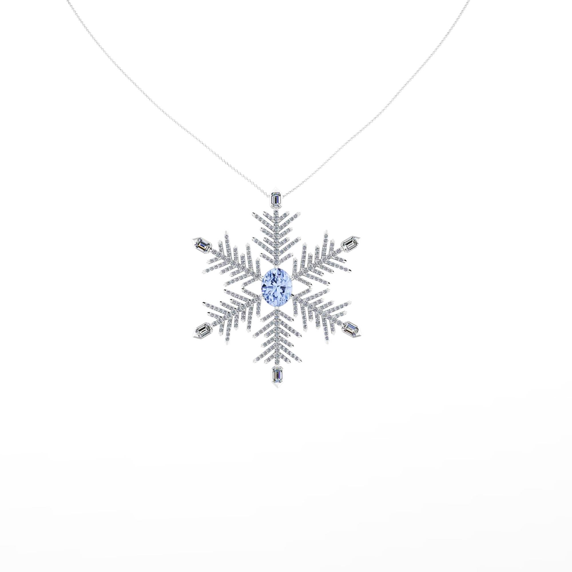 2,5 Karat Aquamarin 2,5 Karat 2,5 Karat Diamanten Schnee Flake Anhänger Halskette (Art déco) im Angebot