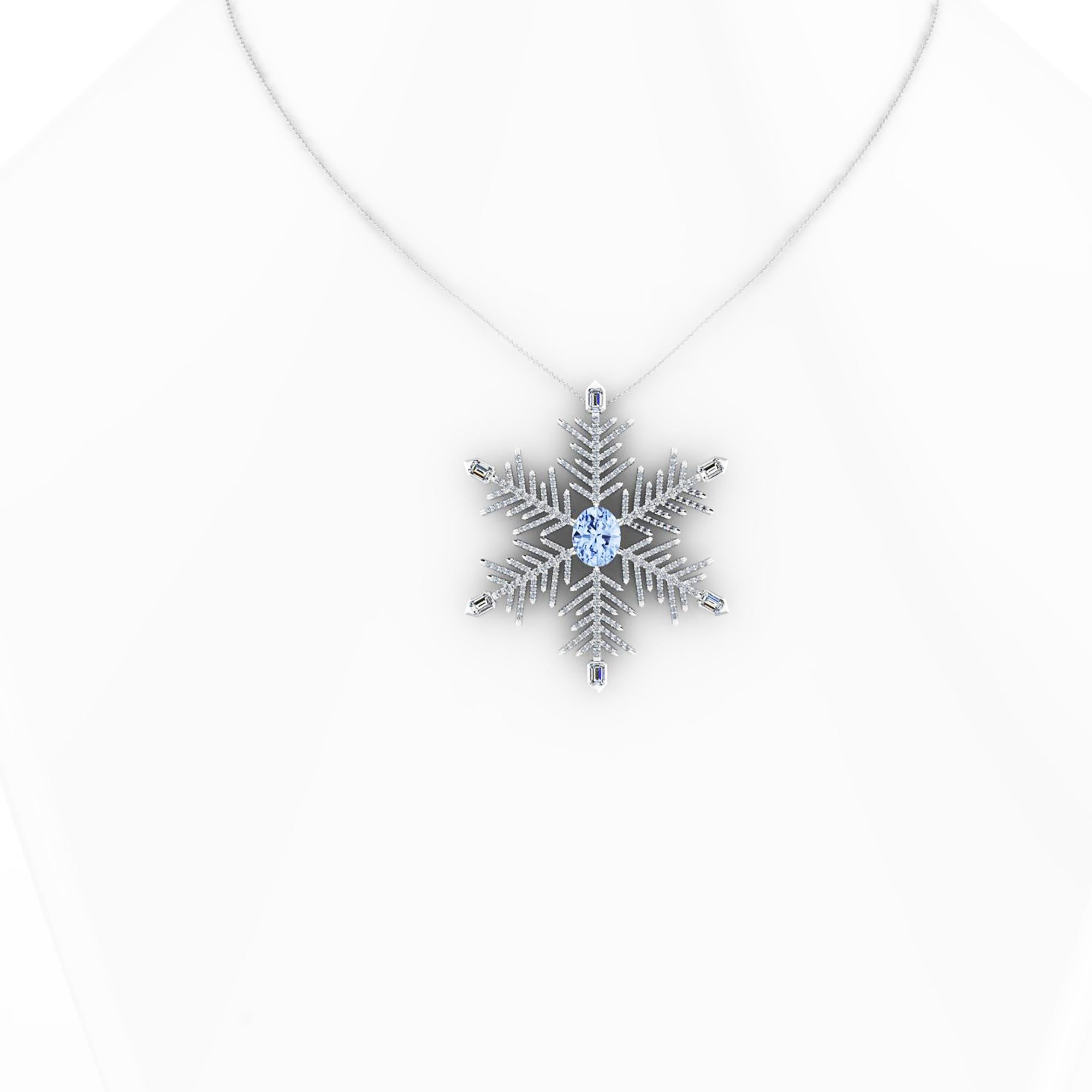 Women's 2.5 Carat Aquamarine 2.5 carat Diamonds Snow Flake Pendant Necklace For Sale