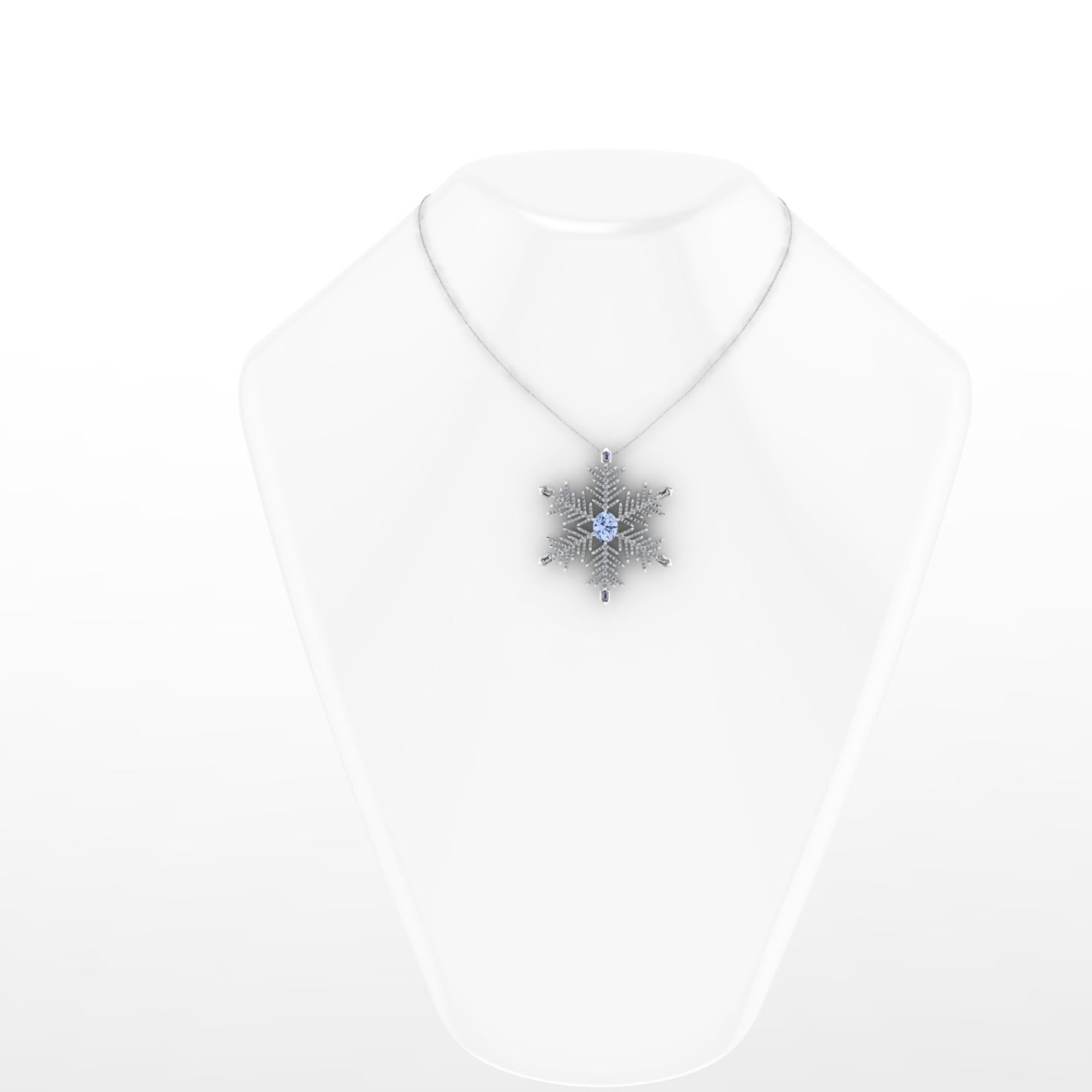 2.5 Carat Aquamarine 2.5 carat Diamonds Snow Flake Pendant Necklace For Sale 1
