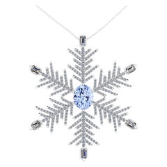 2.5 Carat Aquamarine 2.5 carat Diamonds Snow Flake Pendant Necklace