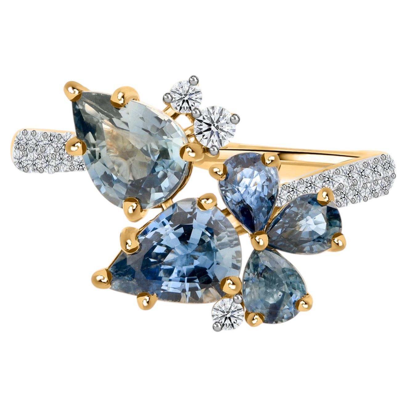 2.22 Carat Blue Sapphire 0.22 Carat SI/H Diamond Ring 14 Karat Yellow Gold