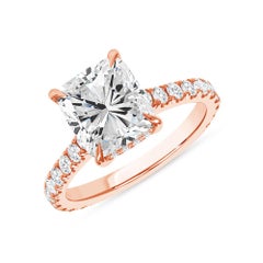 2.22 Carat Cushion Diamond Ring Brilliant White 14K Rose Gold Modern Nobility