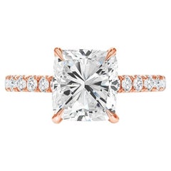 2.22 Carat Cushion Diamond Ring Brilliant White 14K Rose Gold Modern Nobility