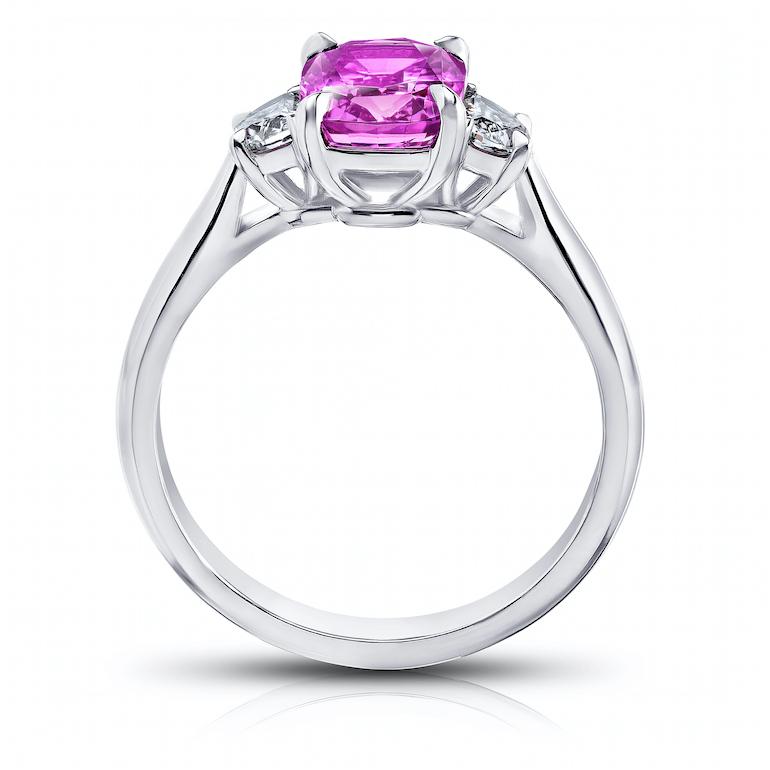 Contemporary 2.22 Carat Cushion Pink Sapphire and Diamond Ring For Sale