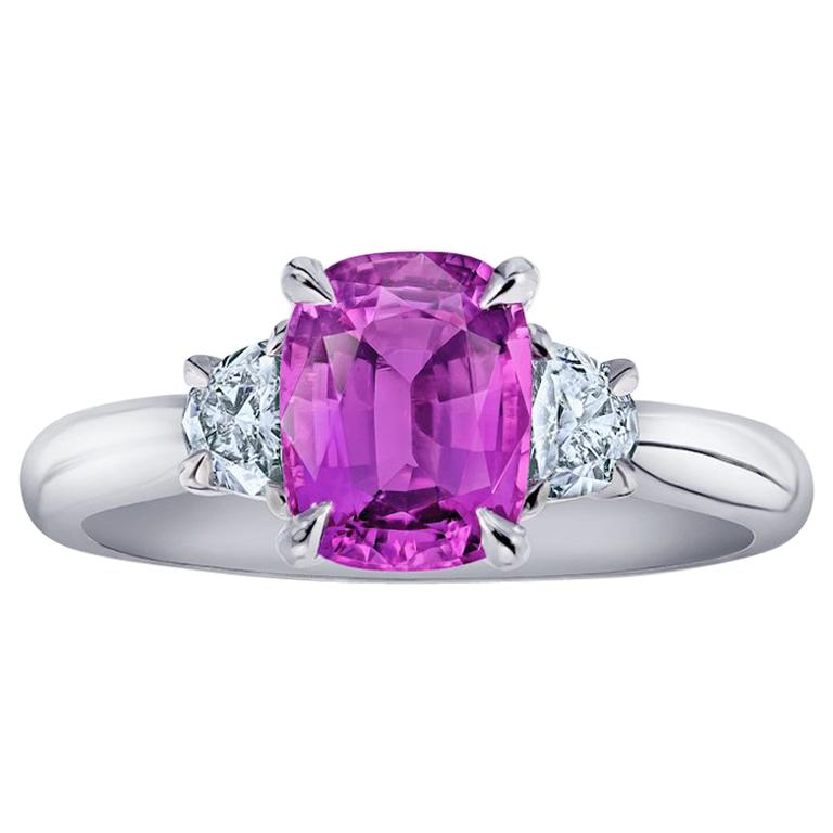 2.22 Carat Cushion Pink Sapphire and Diamond Ring For Sale