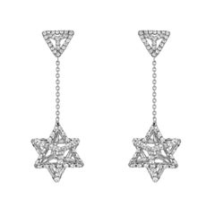 Pendientes 3D Estrella de David de platino con diamantes - Merkaba Jewelry Beverly Hills