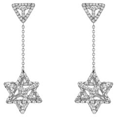 Boucles d
oreilles en platine avec diamants et étoile de David en 3D - Merkaba Jewelry Beverly Hills