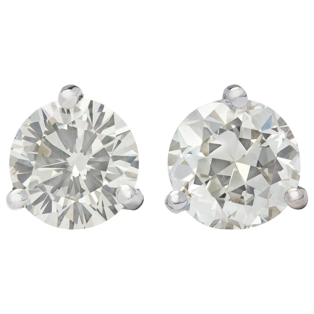 2.22 Carat Diamond Solitaire Stud Earrings