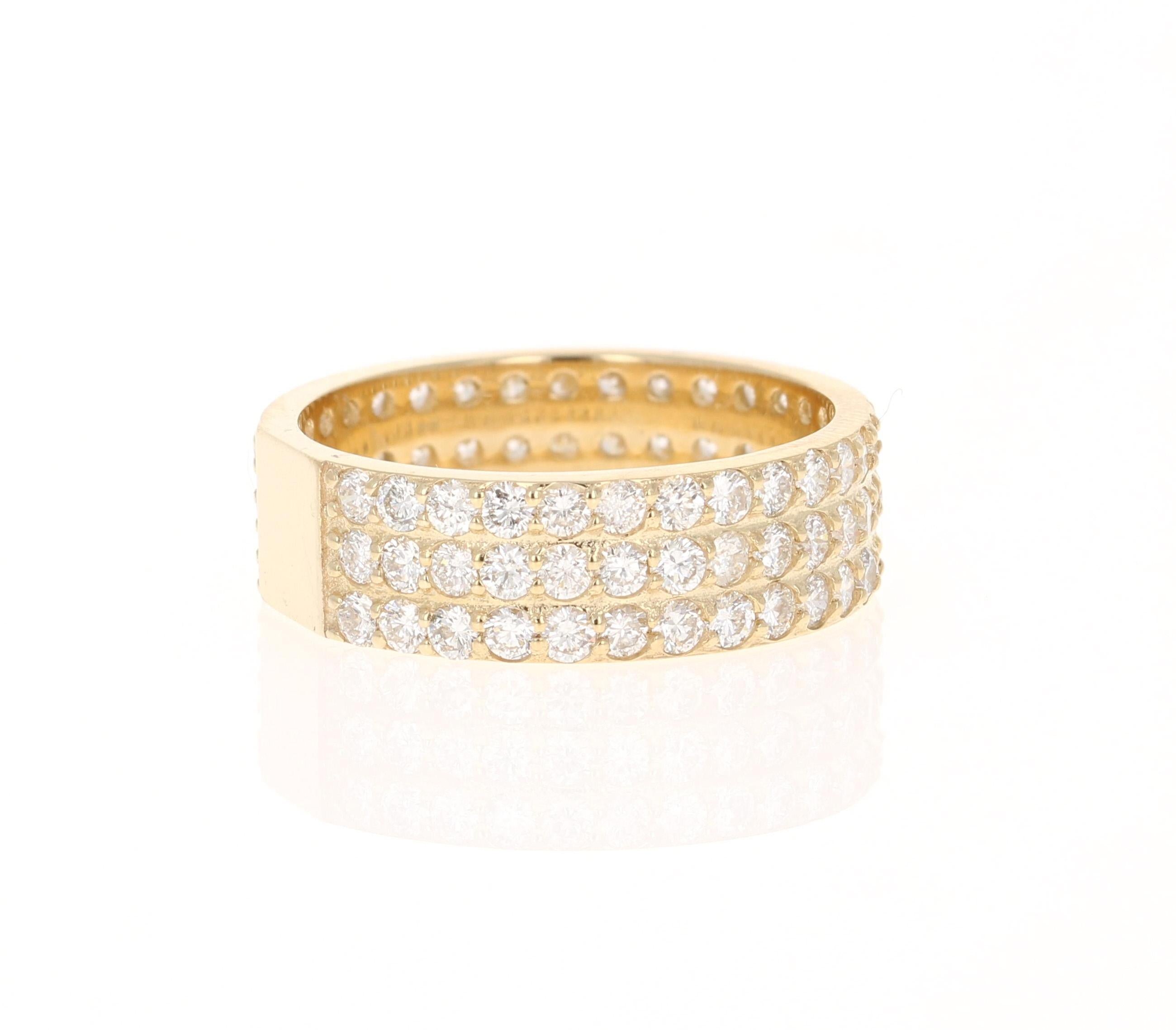 This ring has 90 Round Cut Diamonds that weigh 2.22 Carats (Clarity: VS, Color: H) 
It has a gold gram weight of approximately 5.3 grams and is set in 14 Karat Yellow Gold.
Ring size is 7 and can be re-sized, free of charge.