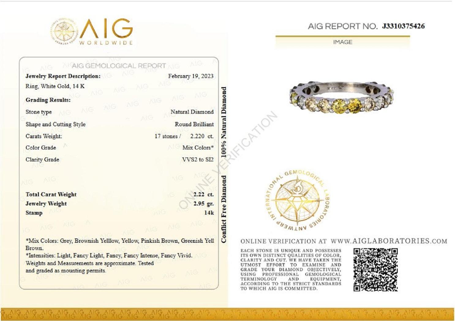 ** In Hong Kong and the USA the VAT is 0%.

Ring can be sized free of charge prior to shipping out.

Center Stone:
___________
Natural Diamond
Cut: Round Brilliant
Carat: 2.22 cttw / 17 stones
Color: Mix Colors
Clarity: VVS2 to SI2

Item ships from