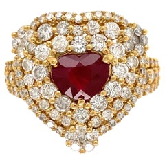 2.22 Carat Heart Shaped Burma Ruby and Diamond Gold Ring GIA Estate Fine Jewelry
