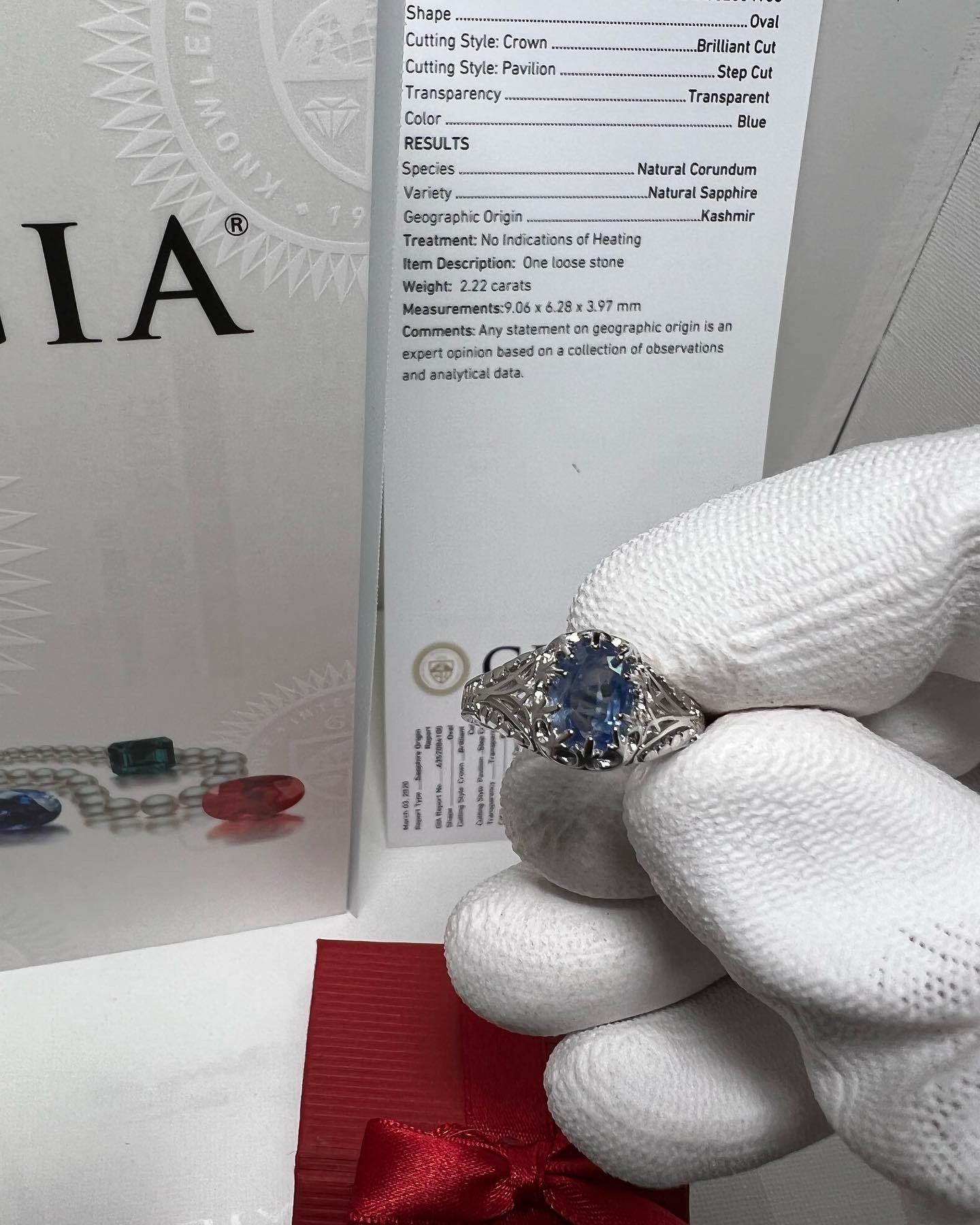 2,22 Karat Jammu Mine Kashmir Saphir Silber Ring im Angebot 5