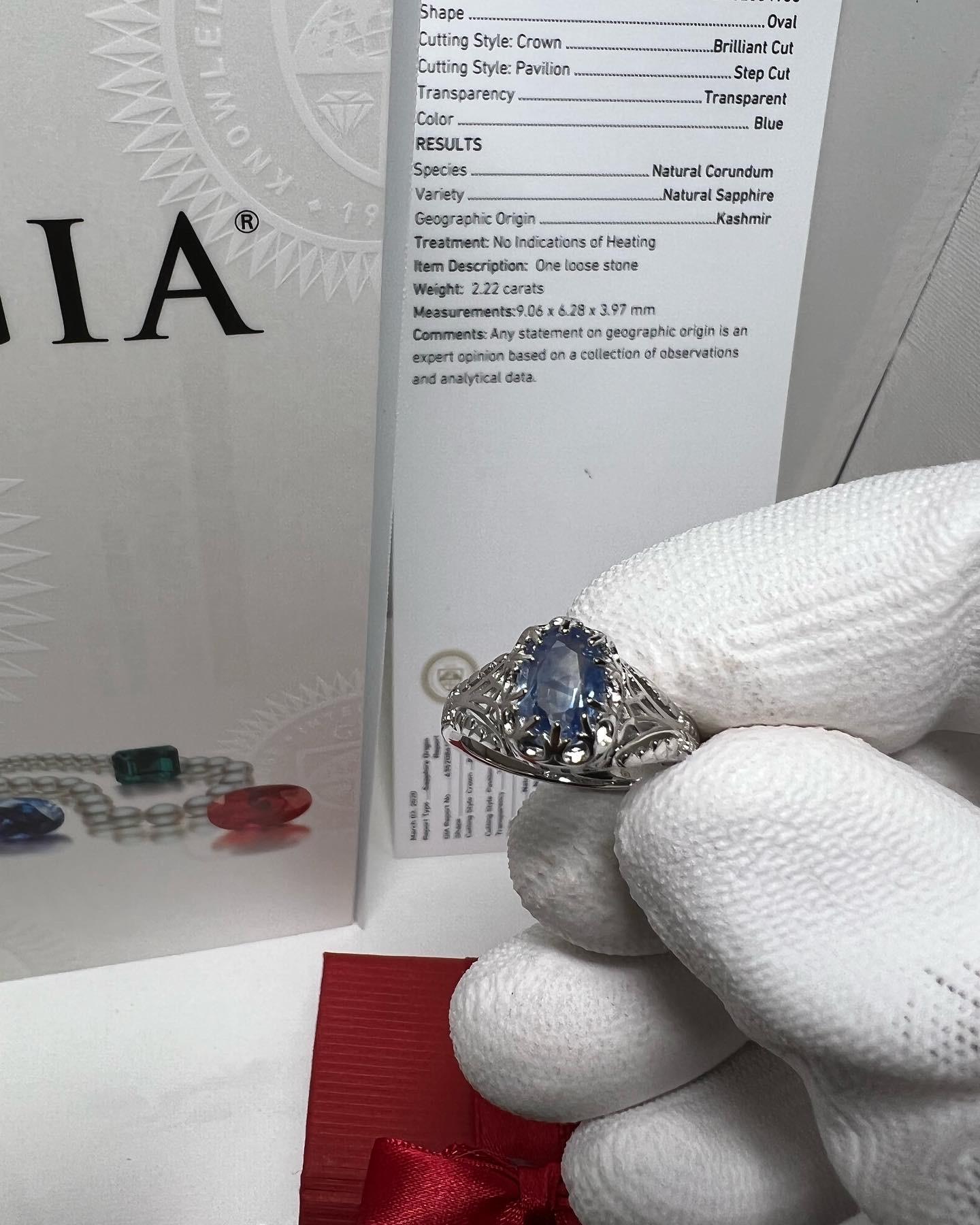 2,22 Karat Jammu Mine Kashmir Saphir Silber Ring im Angebot 6
