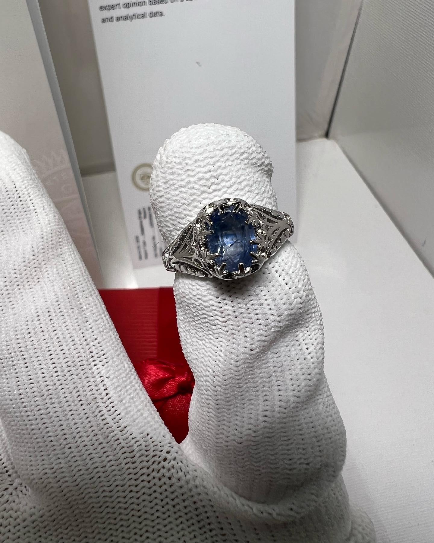 2,22 Karat Jammu Mine Kashmir Saphir Silber Ring im Angebot 1