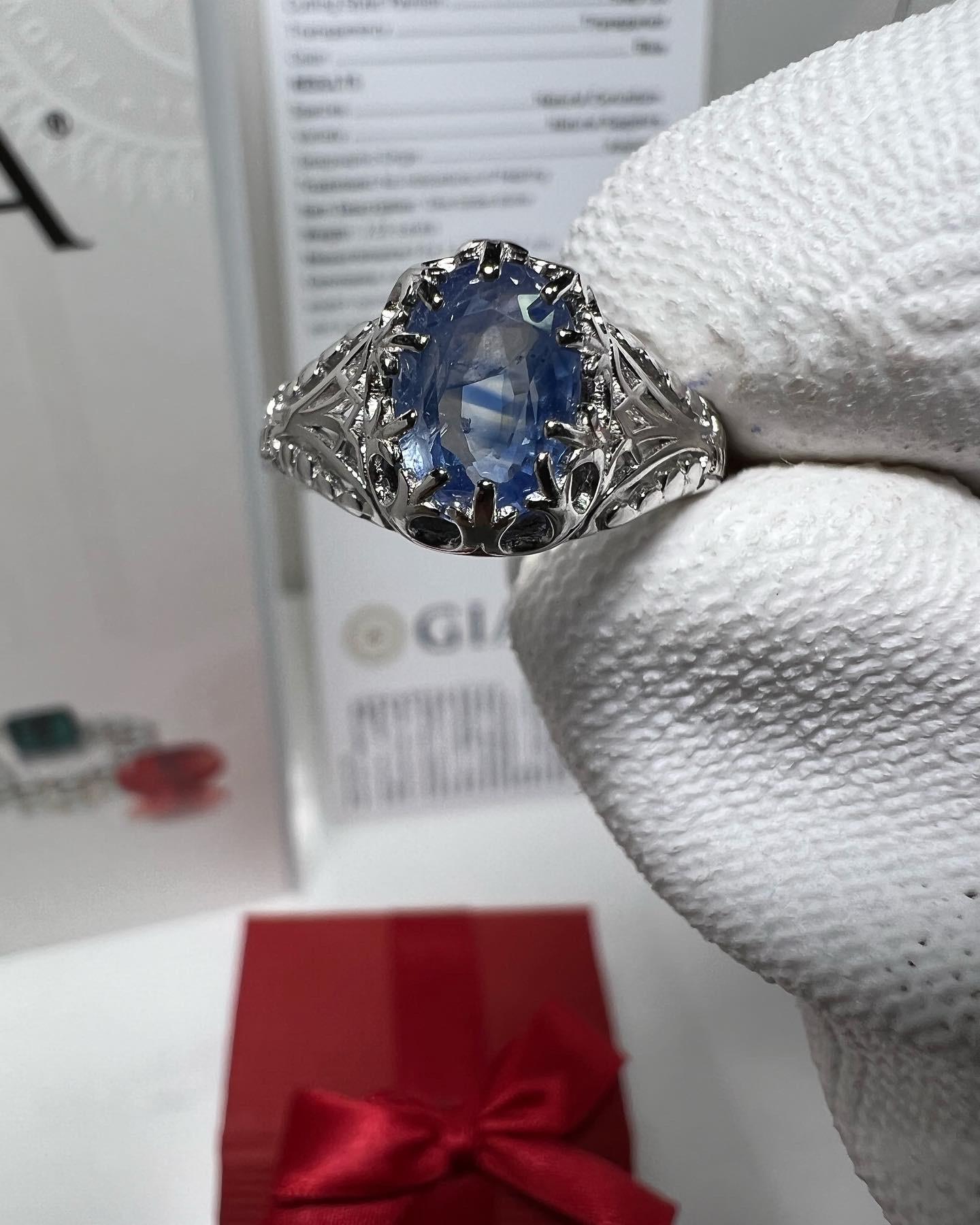 2,22 Karat Jammu Mine Kashmir Saphir Silber Ring im Angebot 2